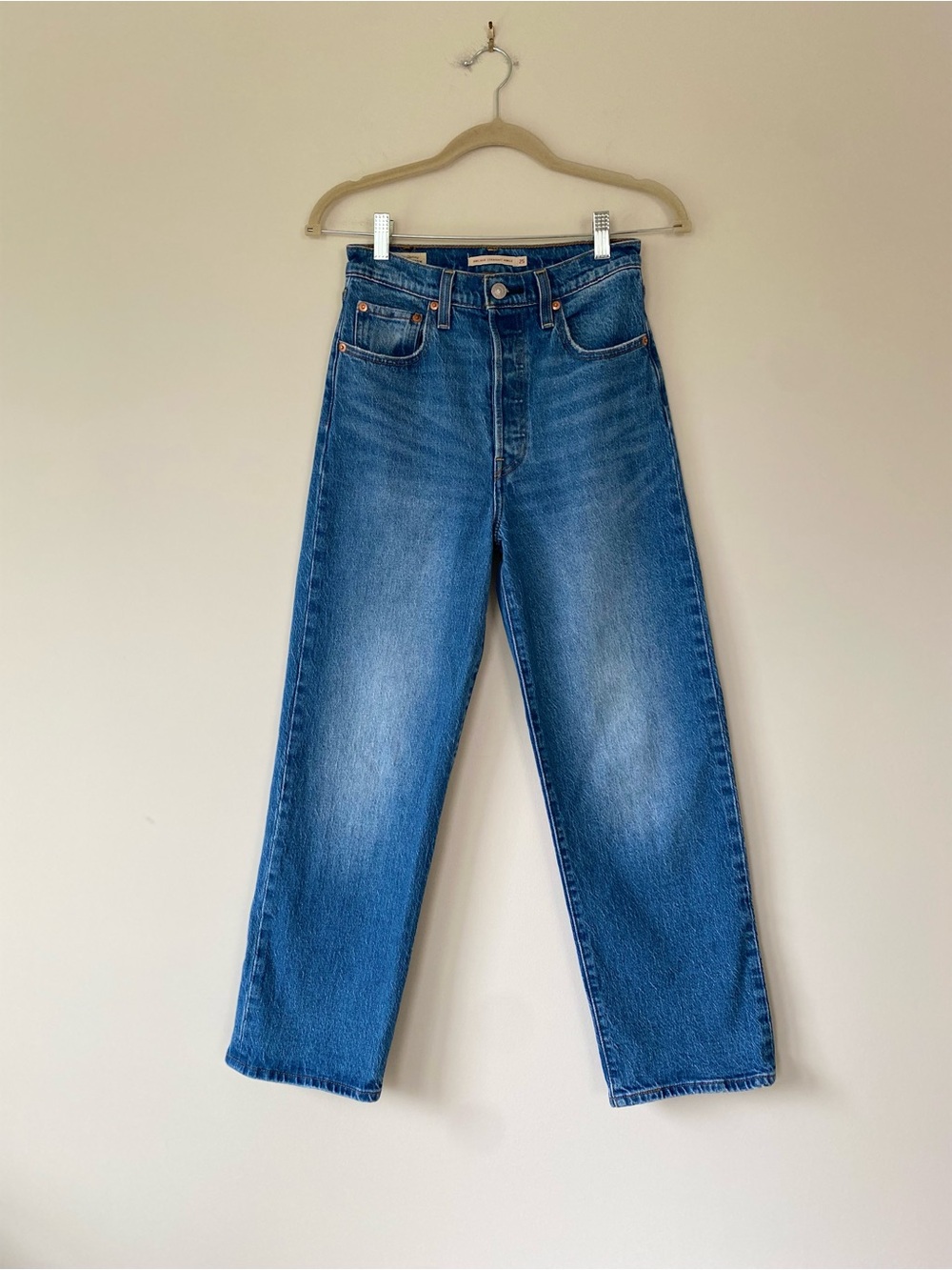 Levi's Premium Jeans Ribcage Straight Button Fly Womens 25 x 27 Light Wash